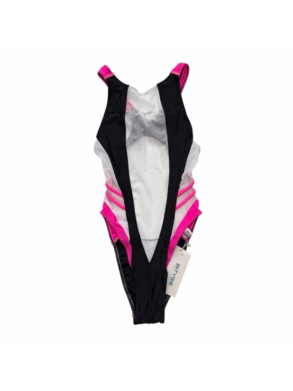 BITYSIE Black Pink Mesh Cutout One Piece Swimsuit M/L NWT